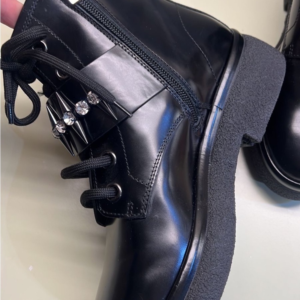 Agl MADE IN ITALY LEATHER Black Combat Moto Boots with Buckles original 615 $ - Picture 6 of 13